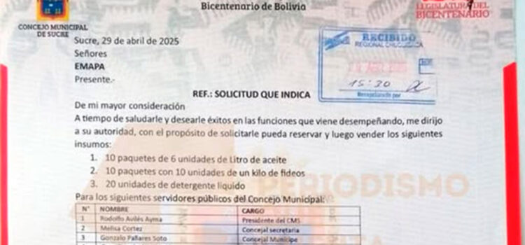 Escándalo en el Concejo Municipal de Sucre por privilegios en la venta de productos subvencionados