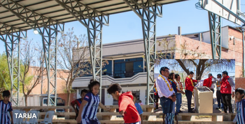 Alcalde de Tarija Inaugura Moderna Cancha Polifuncional y Tinglado en Barrio Artesanal Mejorando Infraestructura Deportiva y Recreativa