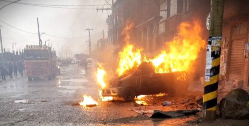 Incendio en Potosí deja hombre quemado y vehículo calcinado por chispa
