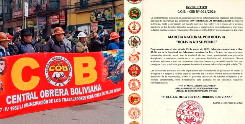 COB convoca marcha Bolivia No Se Vende en Calamarca este sábado