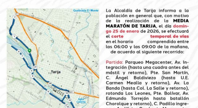 Gobierno de La Paz anuncia cierre de vías por Media Maratón 2024
