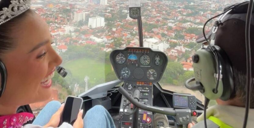 Camila inicia en helicóptero su viaje a la coronación en Santa Cruz
