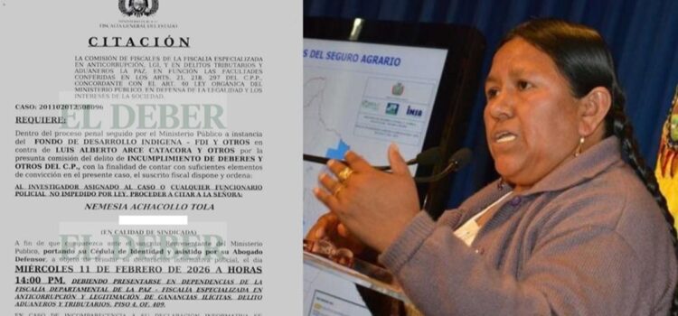 Fiscalía cita a Nemesia Achacollo en La Paz por segundo caso del Fondo Indígena