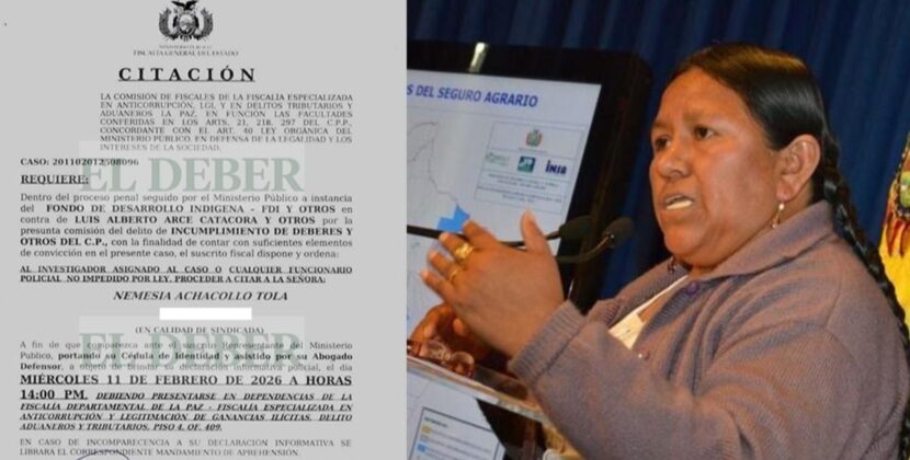 Fiscalía cita a Nemesia Achacollo en La Paz por segundo caso del Fondo Indígena