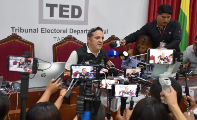 TED Tarija advierte que un empate en la elección de gobernador se definirá con sorteo